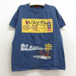 【中古】古着 半袖Tシャツ キッズ ボーイズ 子供服 自転車 タイランド コットン クルーネック 丸首 紺 ネイビー | 春夏 春物 春服 秋冬 秋物 秋服 女の子 子ども服 こども服 カジュアル ファッション おしゃれ かわいい