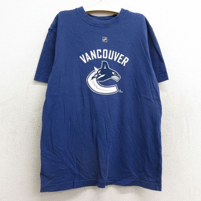 【中古】古着 リーボック REEBOK 半袖Tシャツ キッズ ボーイズ 子供服 NHL バンクーバーカナックス ヘンリクセディン クルーネック 丸首 紺 ネイビー アイスホッケー | 春夏 春物 春服 秋冬 秋物 秋服 女の子 子ども服 こども服 カジュアル ファッション おしゃれ かわ