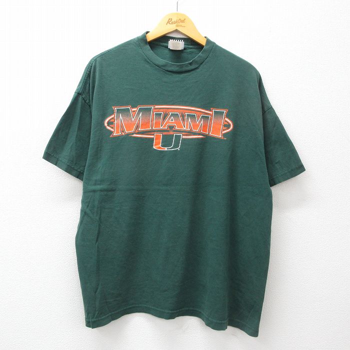 乐天商城 - 【中古】古着 フットロッカー 半袖 ビンテージ ヴィンテージTシャツ メンズ 90年代 90s マイアミ 大きいサイズ 2L LL ビッグシルエット ゆったり ビッグサイズ オーバーサイズ コットン クルーネック 丸首 USA製 アメリカ製 緑 グリーン XLサイズ 中古 | 春夏