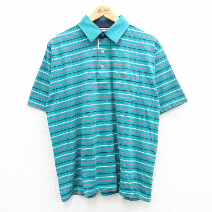 樂天商城 - 【中古】古着 マンハッタン 半袖 ポロシャツ メンズ 90年代 90s 大きいサイズ 2L LL ビッグシルエット ゆったり ビッグサイズ オーバーサイズ 青緑系他 XLサイズ 中古 トップス | 春夏 春物 春服 夏物 夏服 カジュアルシャツ メンズファッション 半袖シャツ