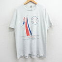 【中古】古着 フルーツオブザルーム 半袖 ビンテージ ヴィンテージTシャツ メンズ 90年代 90s ヨット レガッタ 大きいサイズ 2L LL ビッグシルエット ゆったり ビッグサイズ オーバーサイズ クルーネック 丸首 USA製 アメリカ製 薄グレー 霜降り XLサイズ 中 5OF