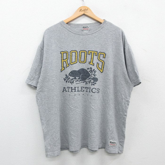 【中古】古着 半袖 ビンテージ ヴィンテージTシャツ メンズ 00年代 00s ROOTS 大きいサイズ 2L LL ビッグシルエット ゆったり ビッグサイズ オーバーサイズ クルーネック 丸首 カナダ製 グレー 霜降り 【spe】 XLサイズ 中古 春夏 夏物 夏服 ヴィンテージTシャツ メ