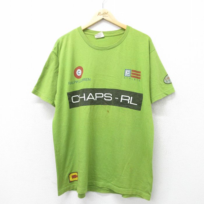 【中古】古着 ラルフローレン Ralph Lauren チャップス 半袖 ビンテージ ヴィンテージ ブランドTシャツ メンズ 90年代 90s ビッグロゴ コットン クルーネック 丸首 USA製 アメリカ製 緑 グリーン 【spe】 XLサイズ 中古 | 春夏 夏物 夏服 ヴィンテージTシャツ
