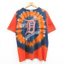 【中古】古着 半袖 ビンテージ ヴィンテージTシャツ メンズ 00年代 00s MLB デトロイトタイガース 大きいサイズ 2L LL ビッグシルエット ゆったり ビッグサイズ オーバーサイズ コットン クルーネック 丸首 オレンジ他 タイダイ メジャーリーグ ベースボール 野球 XLサ