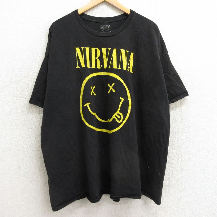 【中古】古着 半袖 ロックTシャツ バンドTシャツ メンズ ニルヴァーナ ニルバーナ 大きいサイズ 2L LL ビッグシルエット ゆったり ビッグサイズ オーバーサイズ コットン クルーネック 丸首 黒 ブラック XLサイズ 中古 | 春夏 夏物 夏服 メンズファッション カットソー