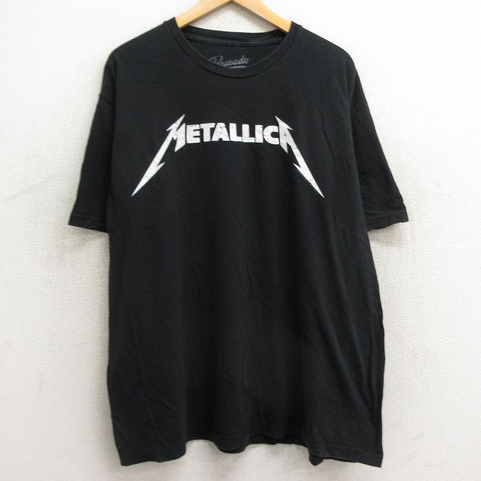 【中古】古着 半袖 ロックTシャツ バンドTシャツ メンズ メタリカ 大きいサイズ 2L LL ビッグシルエット ゆったり ビッグサイズ オーバーサイズ コットン クルーネック 丸首 黒 ブラック XLサイズ 中古 | 春夏 夏物 夏服 メンズファッション カットソー ティーシャツ