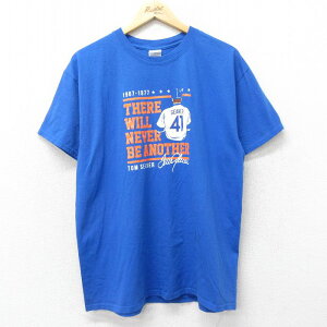 【中古】古着 半袖 ビンテージ ヴィンテージTシャツ メンズ 00年代 00s MLB ニューヨークメッツ トムシーバー コットン クルーネック 丸首 青 ブルー メジャーリーグ ベースボール 野球 Lサイズ 中古 | 春夏 夏物 夏服 ヴィンテージTシャツ メンズファッション カット