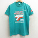 【中古】古着 半袖 ビンテージ ヴィンテージTシャツ メンズ 90年代 90s TREVIRA TWOSOME ポーラテック マラソン クルーネック 丸首 USA製 アメリカ製 青緑 Mサイズ 中古 | 春夏 夏物 夏服 ヴィンテージTシャツ メンズファッション カットソー ティーシャツ テ 5OF
