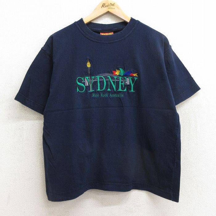 乐天商城 - 【中古】古着 90s ヴィンテージTシャツ メンズ Lサイズ 紺 シドニー刺繍 コットン クルーネック オーストラリア製 アメカジ ストリート カジュアル きれいめ 24mar11
