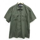 【中古】古着 ブラウアー Blauer 半袖 ワークシャツ メンズ リップストップ 大きいサイズ 2L LL ビッグシルエット ゆったり ビッグサイズ オーバーサイズ ロング丈 濃緑 グリーン XLサイズ 中古 トップス | 春夏 春物 春服 夏物 夏服 カジュアルシャツ メンズ 5OF(4)