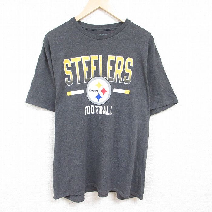 【中古】古着 ジャンクフード JUNK FOOD 半袖Tシャツ メンズ NFL ピッツバーグスティーラーズ 大きいサイズ 2L LL ビッグシルエット ゆったり ビッグサイズ オーバーサイズ クルーネック 丸首 濃グレー 霜降り アメフト スーパーボウル XLサイズ 中古 中古メ 5OF