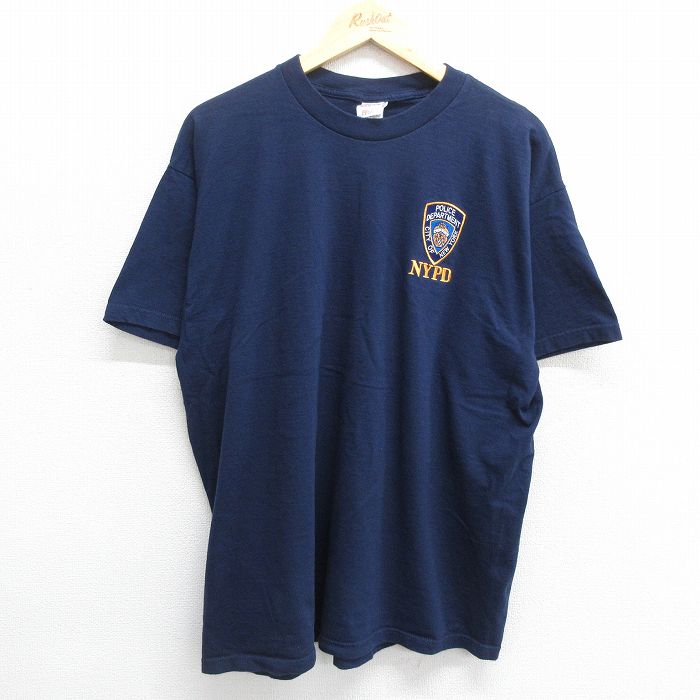 【中古】古着 フルーツオブザルーム 半袖 ビンテージ ヴィンテージTシャツ メンズ 00年代 00s NY PD ニューヨーク警察 コットン クルーネック 丸首 紺 ネイビー XLサイズ 中古 春夏 夏物 夏服 ヴィンテージTシャツ メンズファッション カットソー ティーシャツ ティ