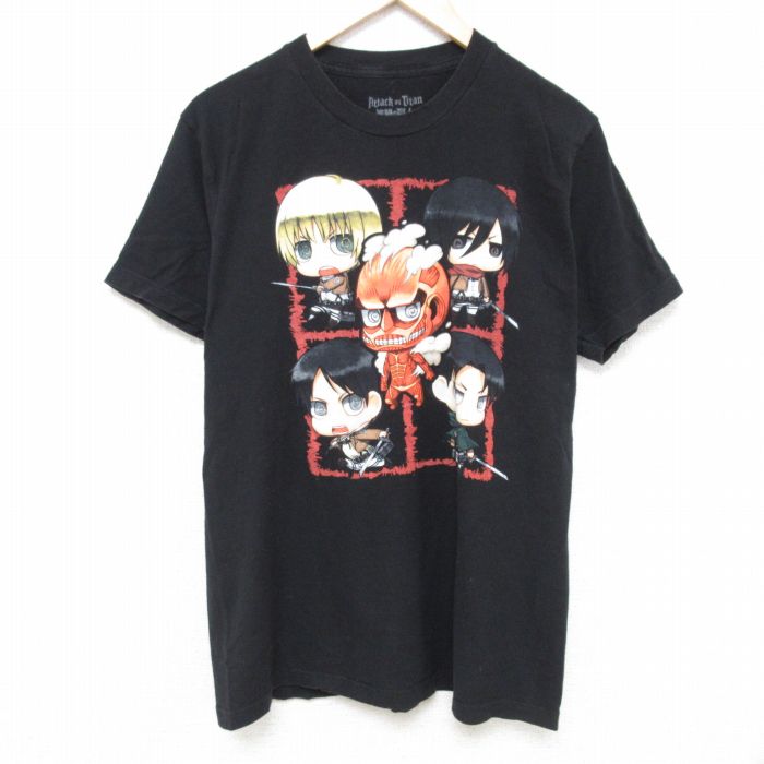 【中古】古着 半袖Tシャツ メンズ アニメ 進撃の巨人 エレンイェーガー コットン クルーネック 丸首 黒 ブラック Mサイズ 中古 中古メンズ半袖プリントキャラクター