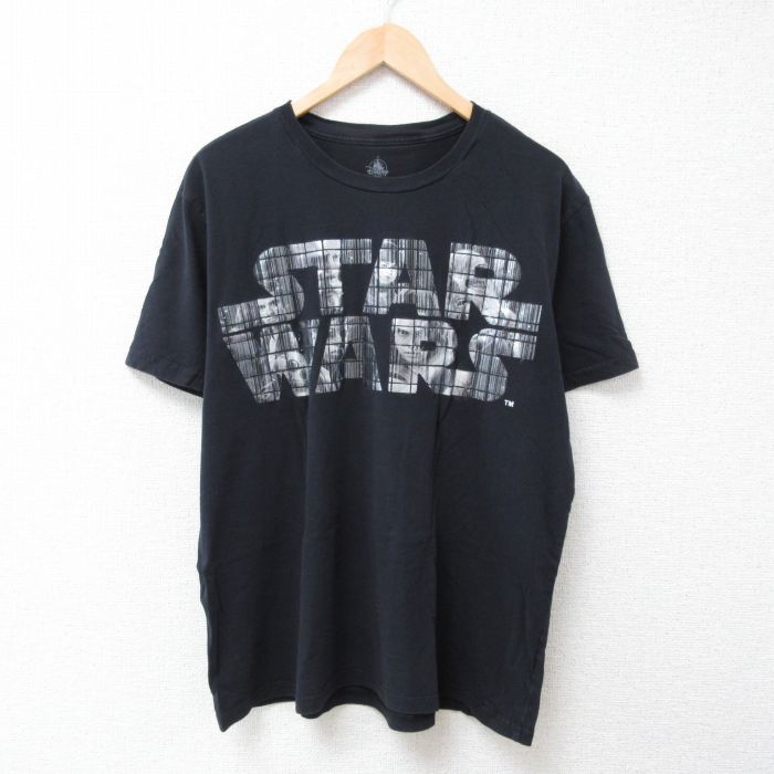 【中古】古着 半袖Tシャツ メンズ ディズニー DISNEY スターウォーズ STAR WARS 大きいサイズ 2L LL ビッグシルエット ゆったり ビッグサイズ オーバーサイズ コットン クルーネック 丸首 黒 ブラック XLサイズ 中古 中古メンズ半袖プリントキャラクター