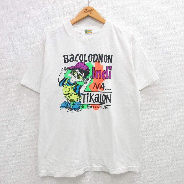 樂天商城 - 【中古】古着 半袖 ビンテージ ヴィンテージTシャツ メンズ 00年代 00s BaCOLODNON 男の子 コットン クルーネック 丸首 白 ホワイト Lサイズ 中古 | 春夏 夏物 夏服 ヴィンテージTシャツ メンズファッション カットソー ティーシャツ ティシャツ メンズTシャ