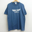 【中古】古着 半袖 ビンテージ ヴィンテージTシャツ メンズ 00年代 00s 羽 GO クルーネック 丸首 薄紺 ネイビー Lサイズ 中古 | 春夏 夏物 夏服 ヴィンテージTシャツ メンズファッション カットソー ティーシャツ ティシャツ メンズTシャツ 半袖Tシャツ 半袖 5OF(4)