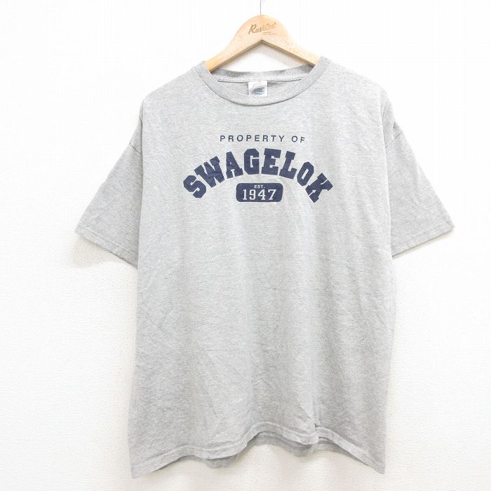 【中古】古着 半袖 ビンテージ ヴィンテージTシャツ メンズ 00年代 00s SWAGELOK 大きいサイズ 2L LL ビッグシルエット ゆったり ビッグサイズ オーバーサイズ クルーネック 丸首 グレー 霜降り XLサイズ 中古 | 春夏 夏物 夏服 ヴィンテージTシャツ メンズフ