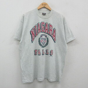 【中古】古着 フルーツオブザルーム 半袖 ビンテージ ヴィンテージTシャツ メンズ 90年代 90s ナイアガラの滝 クルーネック 丸首 USA製 アメリカ製 薄グレー 霜降り XLサイズ 中古 | 春夏 夏物 夏服 ヴィンテージTシャツ メンズファッション カットソー ティ 5OF