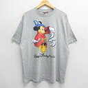 古着 半袖 ビンテージ ヴィンテージTシャツ メンズ 90年代 90s ディズニー DISNEY ミッキー MICKEY MOUSE 大きいサイズ 2L LL ビッグシルエット ゆったり ビッグサイズ オーバーサイズ クルーネック 丸首 USA製 アメリカ製 グレー 霜降り XLサイズ 中古 551180