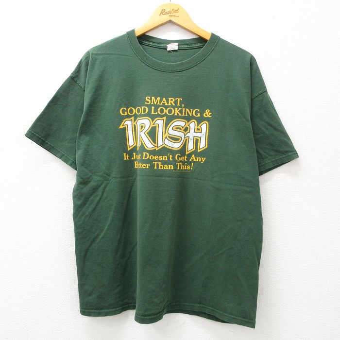 STREET - 【中古】古着 00s ヴィンテージTシャツ メンズ XLサイズ 緑 クルーネック コットン アイリッシュスマート ストリート アメカジ カジュアル きれいめ レトロ 24mar21 5OF