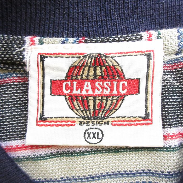 【中古】古着 半袖 ポロシャツ メンズ 00年代 00s 大きいサイズ 2L LL ビッグシルエット ゆったり ビッグサイズ オーバーサイズ 紺他 ネイビー ボーダー XLサイズ 中古 トップス | 春夏 春物 春服 夏物 夏服 カジュアルシャツ メンズファッション 半袖シャツ 5OF