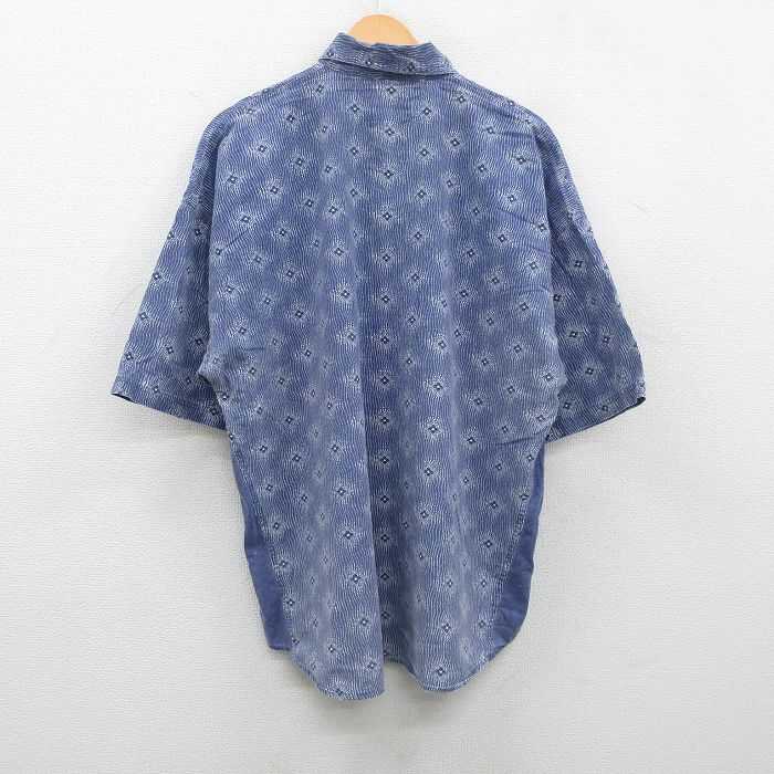 【中古】古着 ギタノ 半袖シャツ メンズ 90年代 90s 総柄 大きいサイズ 2L LL ビッグシルエット ゆったり ビッグサイズ オーバーサイズ コットン 紺他 ネイビー XLサイズ 中古 トップス | 春夏 春物 春服 夏物 夏服 カジュアルシャツ メンズファッション 半袖 5OF