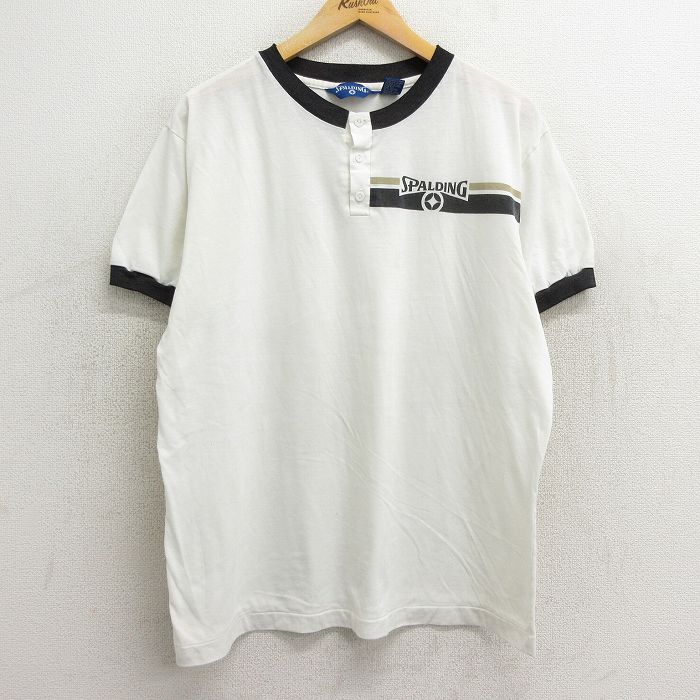 樂天商城 - 【中古】古着 スポルディング 半袖 ビンテージ ヴィンテージTシャツ メンズ 90年代 90s ワンポイントロゴ ヘンリーネック 白 ホワイト XLサイズ 中古 | 春夏 夏物 夏服 ヴィンテージTシャツ メンズファッション カットソー ティーシャツ ティシャツ メンズTシ
