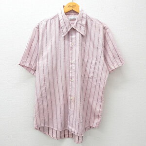 【中古】古着 Kマート 半袖シャツ メンズ 70年代 70s USA製 アメリカ製 ピンク系他 ストライプ XLサイズ 中古 トップス | 春夏 春物 春服 夏物 夏服 カジュアルシャツ メンズファッション 半袖シャツ おしゃれ カジュアル 5OF