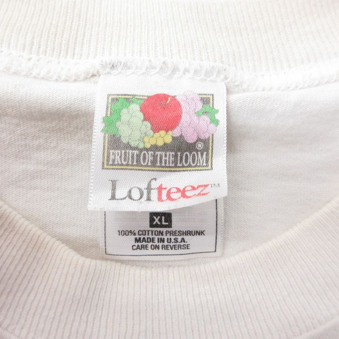 【中古】古着 フルーツオブザルーム 半袖 ビンテージ ヴィンテージTシャツ メンズ 90年代 90s Delta chi 大きいサイズ 2L LL ビッグシルエット ゆったり ビッグサイズ オーバーサイズ コットン クルーネック 丸首 USA製 アメリカ製 白 ホワイト XLサイズ 中古 5OF