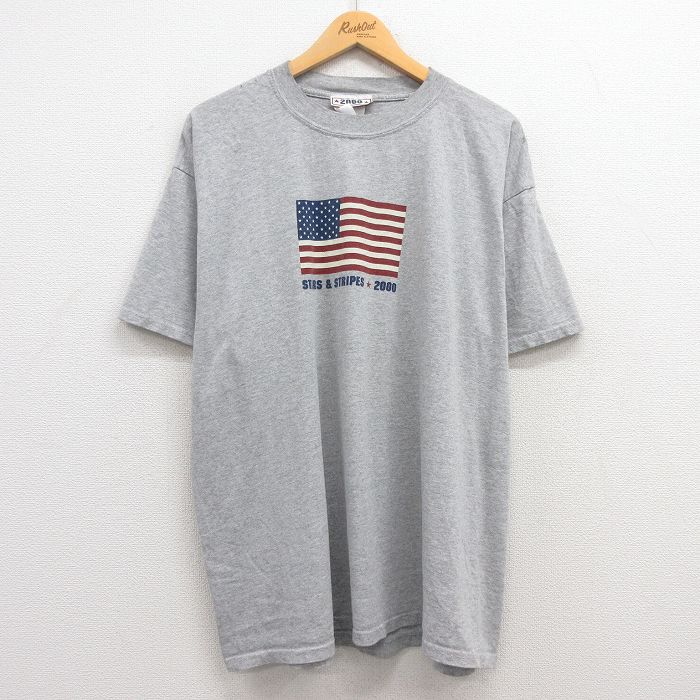 樂天商城 - 【中古】古着 半袖 ビンテージ ヴィンテージTシャツ メンズ 00年代 00s 星条旗 大きいサイズ 2L LL ビッグシルエット ゆったり ビッグサイズ オーバーサイズ クルーネック 丸首 グレー 霜降り XLサイズ 中古 | 春夏 夏物 夏服 ヴィンテージTシャツ メンズファ