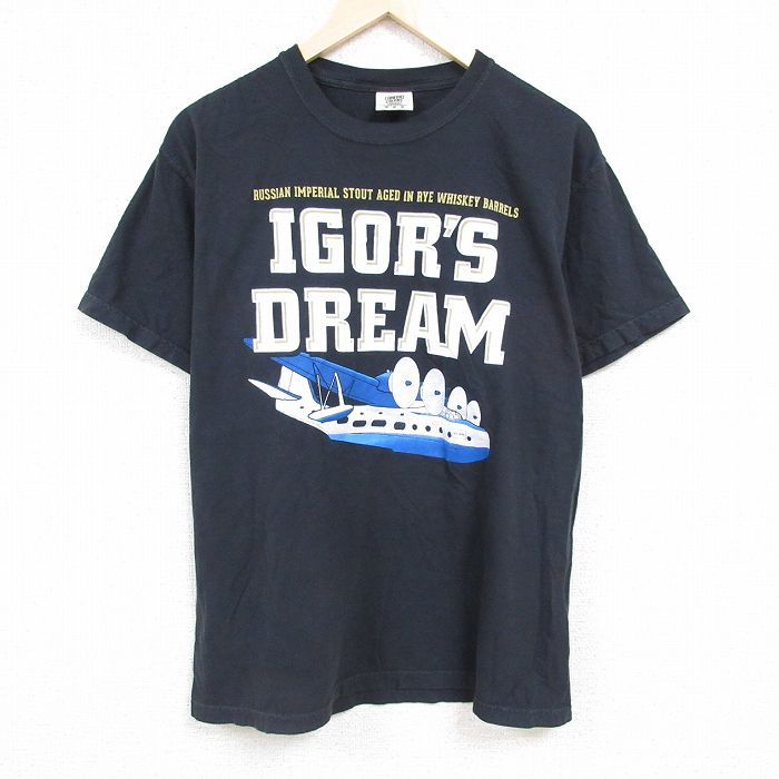 【中古】古着 半袖Tシャツ メンズ シコルスキー VS-44 コットン クルーネック 丸首 黒 ブラック Lサイズ 中古 中古メンズ半袖プリントキャラクター