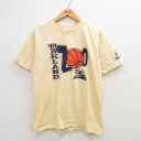 【中古】古着 アディダス adidas 半袖 ビンテージ ヴィンテージTシャツ メンズ 90年代 90s オークランド バスケットボール コットン クルーネック 丸首 薄黄 イエロー Mサイズ 中古 春夏 夏物 夏服 ヴィンテージTシャツ メンズファッション カットソー ティーシャツ