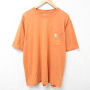 【中古】古着 カーハート Carhartt 半袖 ブランドTシャツ メンズ ワンポイントロゴ 胸ポケット付き 大きいサイズ 2L LL ビッグシルエット ゆったり ビッグサイズ オーバーサイズ クルーネック 丸首 オレンジ 霜降り XLサイズ 中古 | 春夏 夏物 夏服 メンズファッション