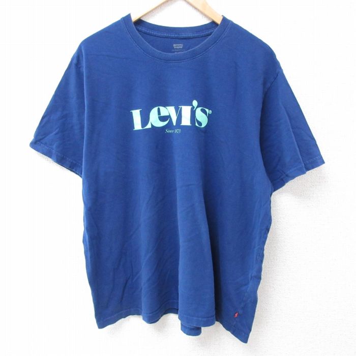 【中古】古着 リーバイス Levis 半袖Tシャツ メンズ ビッグロゴ 大きいサイズ 2L LL ビッグシルエット ゆったり ビッグサイズ オーバーサイズ コットン クルーネック 丸首 青 ブルー XLサイズ 中古 | 春夏 夏物 夏服 メンズファッション カットソー ティーシャツ ティ