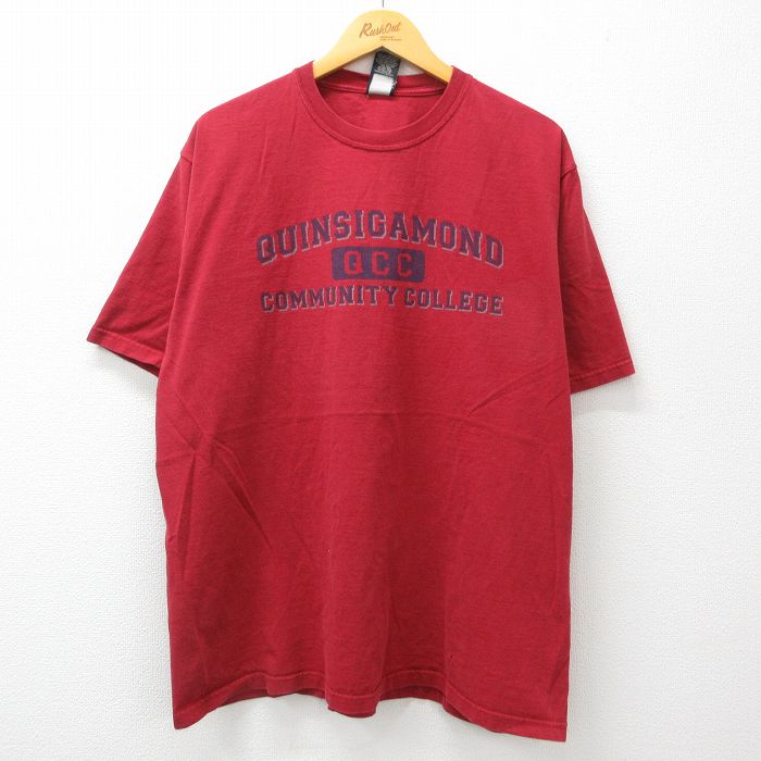 STREET - 【中古】古着 00s ヴィンテージカレッジTシャツ メンズ XLサイズ 赤 クインシガモンド コットン クルーネック アメカジ ストリート カジュアル きれいめ レトロ 24apr03