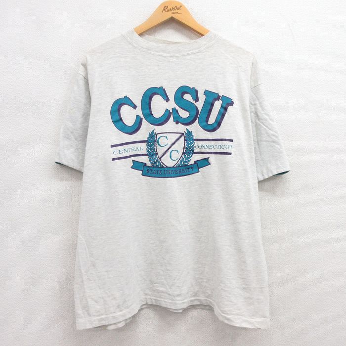 STREET - 【中古】古着 MVスポーツ 90s ヴィンテージTシャツ メンズ XLサイズ 薄グレー 霜降り USA製 クルーネック CCSU ストリート アメカジ カジュアル きれいめ 24apr04 5OF
