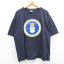 【中古】古着 半袖 ビンテージ ヴィンテージTシャツ メンズ 90年代 90s ミリタリー USエアフォース 大きいサイズ 2L LL ビッグシルエット ゆったり ビッグサイズ オーバーサイズ コットン クルーネック 丸首 USA製 アメリカ製 紺 ネイビー 【spe】 XLサイズ 中古 春