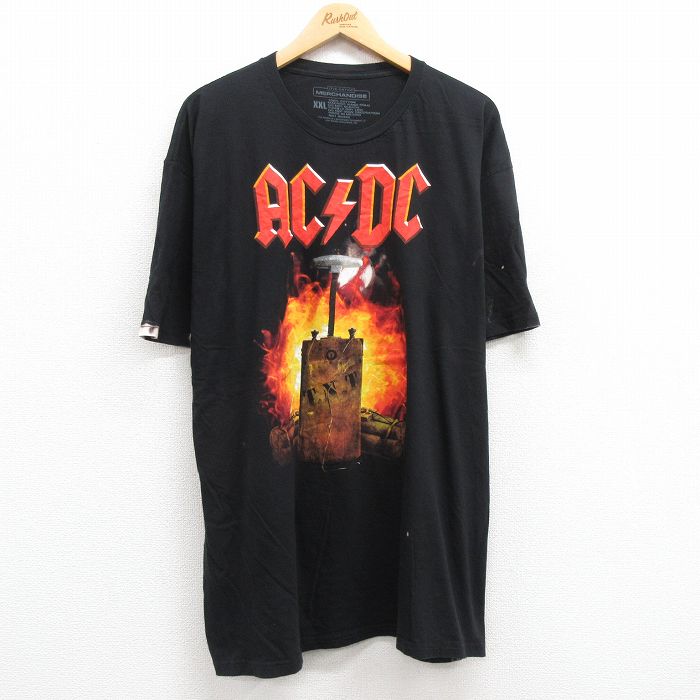 【中古】古着 半袖 ロックTシャツ バンドTシャツ メンズ AC/DC 大きいサイズ 2L LL ビッグシルエット ゆったり ビッグサイズ オーバーサイズ コットン クルーネック 丸首 黒 ブラック XLサイズ 中古 | 春夏 夏物 夏服 メンズファッション カットソー ティーシャツ ティ