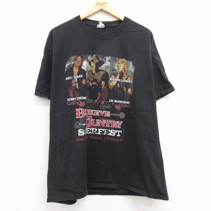 【中古】古着 半袖 ロックTシャツ バンドTシャツ メンズ キースアーバン ケニーチェズニー 大きいサイズ 2L LL ビッグシルエット ゆったり ビッグサイズ オーバーサイズ コットン クルーネック 丸首 黒 ブラック XLサイズ 中古 | 春夏 夏物 夏服 メンズファッション カ