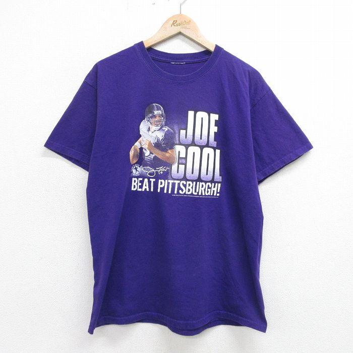 【中古】古着 半袖 ビンテージ ヴィンテージTシャツ メンズ 00年代 00s NFL ボルチモアレイブンズ ジョーフラッコ 5 クルーネック 丸首 紫 パープル アメフト スーパーボウル Lサイズ 中古 401202 5OF