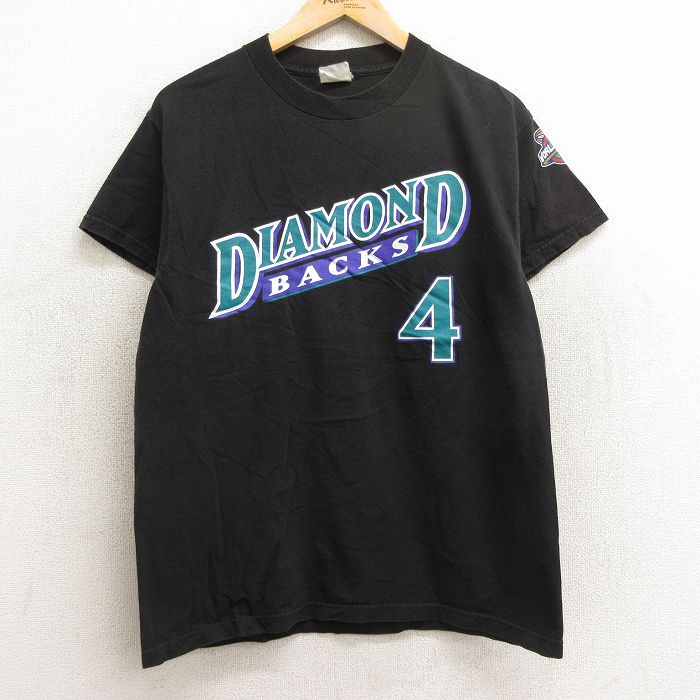 【中古】古着 マジェスティック 半袖 ビンテージ ヴィンテージTシャツ メンズ 00年代 00s MLB アリゾナダイヤモンドバックス ワレイグカウンセル 4 コットン クルーネック 丸首 黒 ブラック メジャーリーグ ベースボール 野球 Lサイズ 中古 | 春夏 夏物 夏服 ヴィンテ