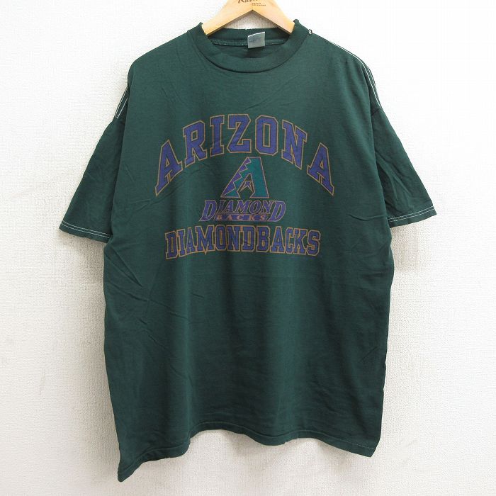 【中古】古着 半袖 ビンテージ ヴィンテージTシャツ メンズ 00年代 00s MLB アリゾナダイヤモンドバックス 大きいサイズ 2L LL ビッグシルエット ゆったり ビッグサイズ オーバーサイズ クルーネック 丸首 緑 グリーン メジャーリーグ ベースボール 野球 【spe】 XLサ