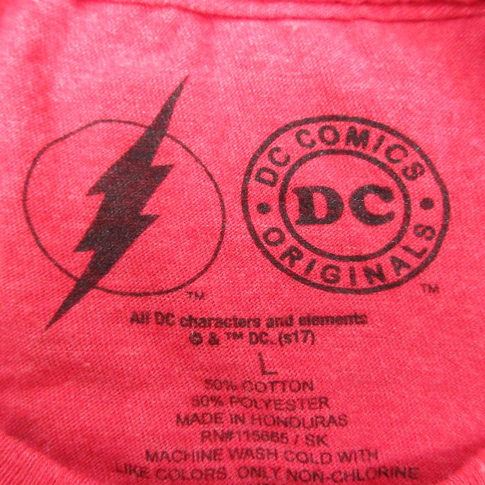【中古】古着 半袖Tシャツ メンズ DCコミックス フラッシュ クルーネック 丸首 赤 レッド 霜降り Lサイズ 中古 中古メンズ半袖プリントキャラクター 5OF
