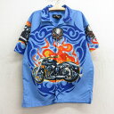 【中古】古着 no boundaries 半袖シャツ キッズ ボーイズ 子供服 00年代 00s バイク スカル 開襟 オープンカラー 薄紺他 ネイビー | 春...