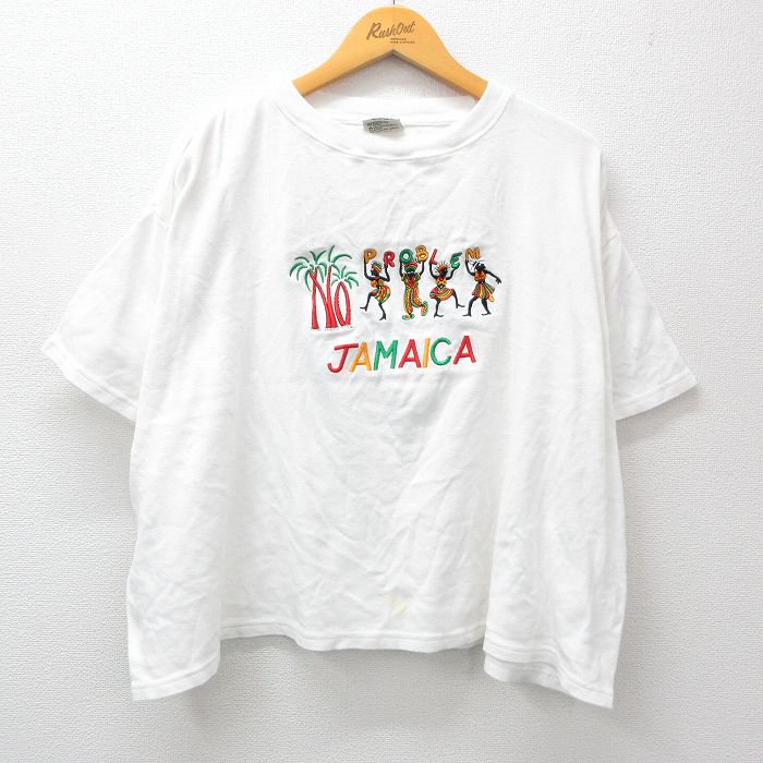 乐天商城 - 【中古】古着 半袖 ビンテージ ヴィンテージTシャツ メンズ 00年代 00s ジャマイカ 刺繍 コットン クルーネック 丸首 白 ホワイト XLサイズ 中古 | 春夏 夏物 夏服 ヴィンテージTシャツ メンズファッション カットソー ティーシャツ ティシャツ メンズTシャツ