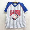 【中古】古着 半袖 ビンテージ ヴィンテージシャツ キッズ ボーイズ 子供服 90年代 90s オールスター 野球 ベースボール ラグラン メッシュ地 Vネック...