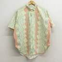 【中古】古着 半袖シャツ レディース 90年代 90s ネイティブ柄 ラグ柄 大きいサイズ 2L LL ビッグシルエット ゆったり ビッグサイズ オーバーサイズ...