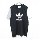 【中古】古着 アディダス adidas 半袖 ブランドTシャツ メンズ ビッグロゴ リーフ トレフォイル ツートンカラー バイカラー クルーネック 丸首 黒他 ブラック XLサイズ 中古 春夏 夏物 夏服 メンズファッション カットソー ティーシャツ ティシャツ メンズTシャツ 半