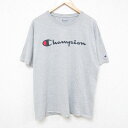 【中古】古着 チャンピオン Champion 半袖 ブランドTシャツ メンズ ビッグロゴ クルーネック 丸首 グレー 霜降り XLサイズ 中古 春夏 夏物 夏服 メンズファッション カットソー ティーシャツ ティシャツ メンズTシャツ 半袖Tシャツ 半袖ティーシャツ カジュアルTシャ