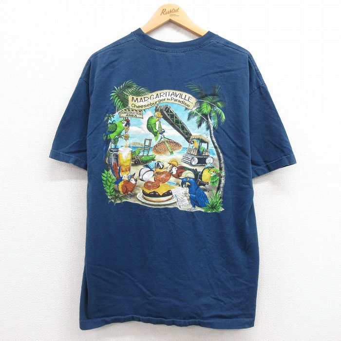 古着 半袖 ビンテージ ヴィンテージTシャツ メンズ 00年代 00s MARGAITAVILLE 鳥 オウム コスメル コットン クルーネック 丸首 紺 ネイビー XLサイズ 中古 | 春夏 夏物 夏服 ヴィンテージTシャツ メンズファッション カットソー ティーシャツ ティシャツ メン